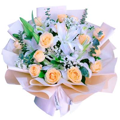 广安16朵香槟玫瑰2支百合，爱的温暖和幸福