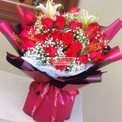 广安30朵红玫瑰百合，做你余生故事里的人